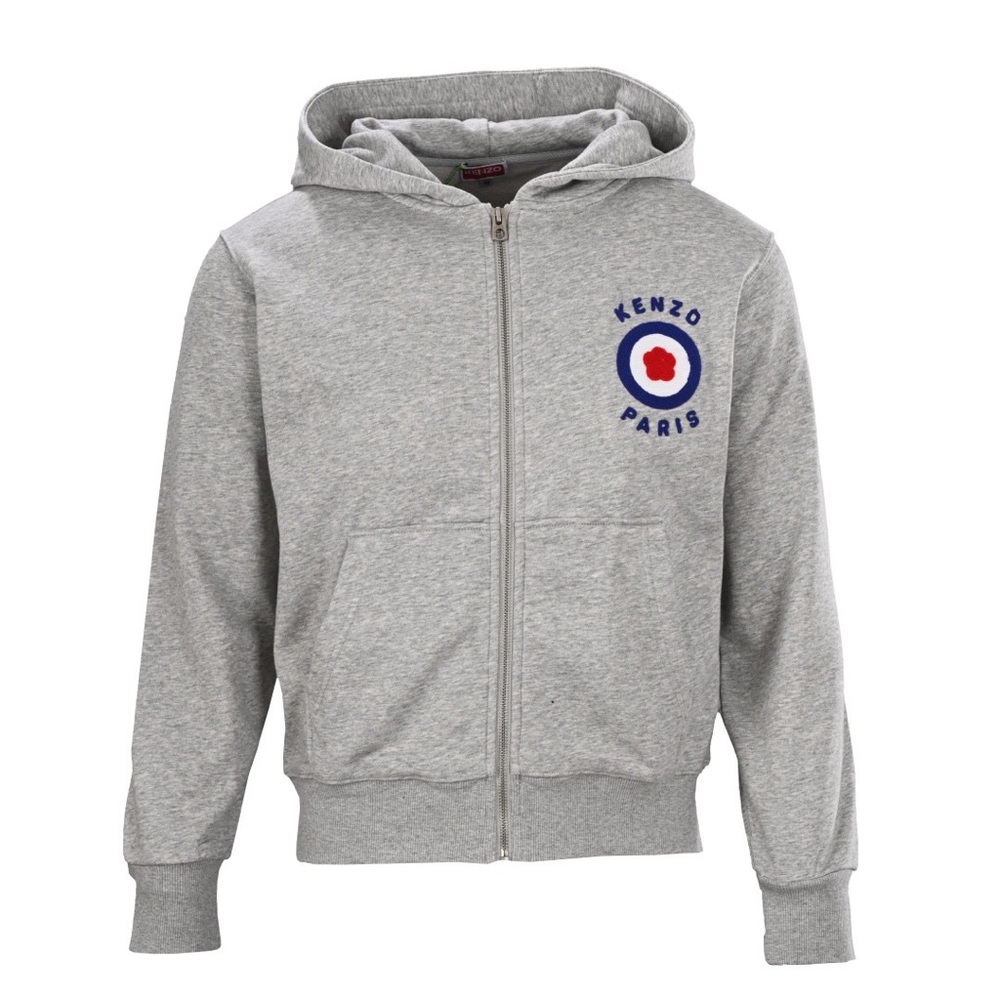 Kenzo Gray Zip-Up Sweater with Blue Logo
